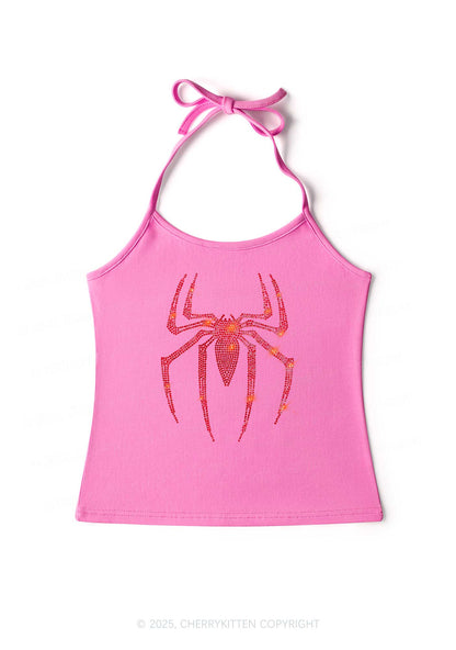 Rhinestone Red Spider Y2K Halter Neck Cami Cherrykitten