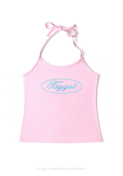 Rhinestone Oval Faggot Pride Y2K Halter Neck Cami Cherrykitten