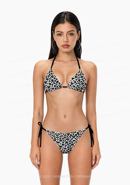 Black White Leopard Y2K Print Bikini Set Cherrykitten