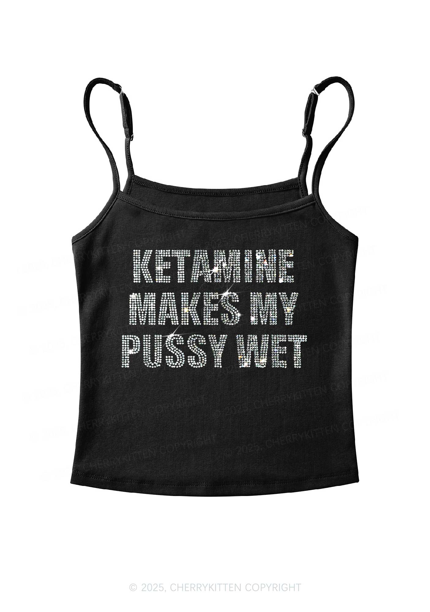Rhinestone K Makes My Puxxy Wet Y2K Spaghetti Strap Cami Cherrykitten