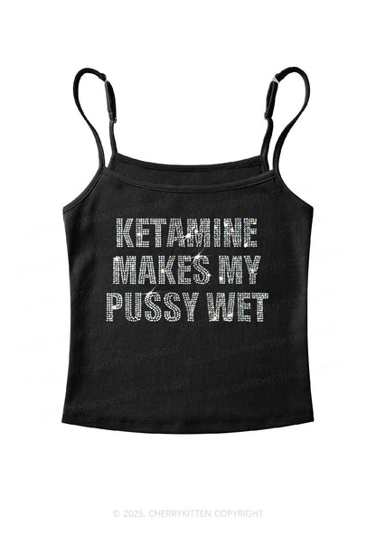 Rhinestone K Makes My Puxxy Wet Y2K Spaghetti Strap Cami Cherrykitten