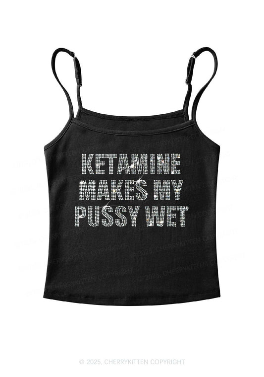 Rhinestone K Makes My Puxxy Wet Y2K Spaghetti Strap Cami Cherrykitten