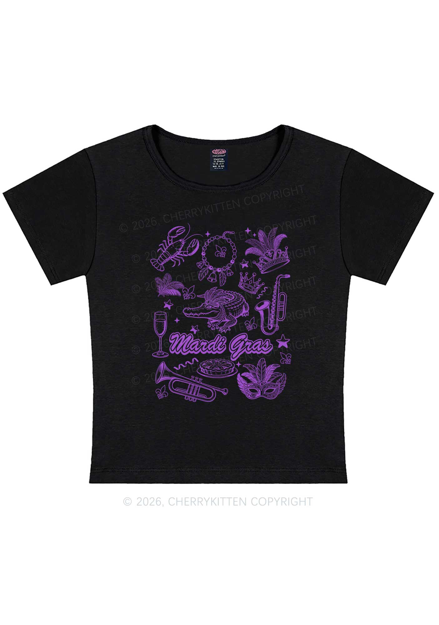 Mardi Gras Symbols Y2K Baby Tee Cherrykitten