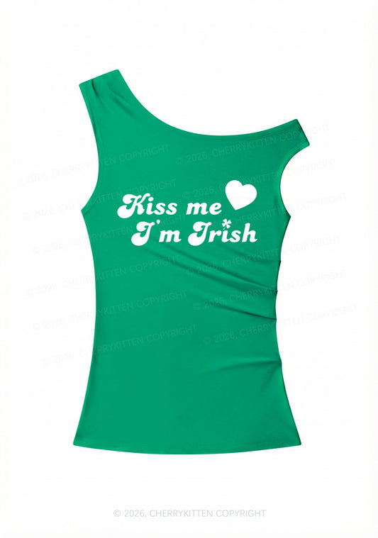 Kiss Me I'm Irish St Patricks Y2K Off Shoulder Tank Top Cherrykitten