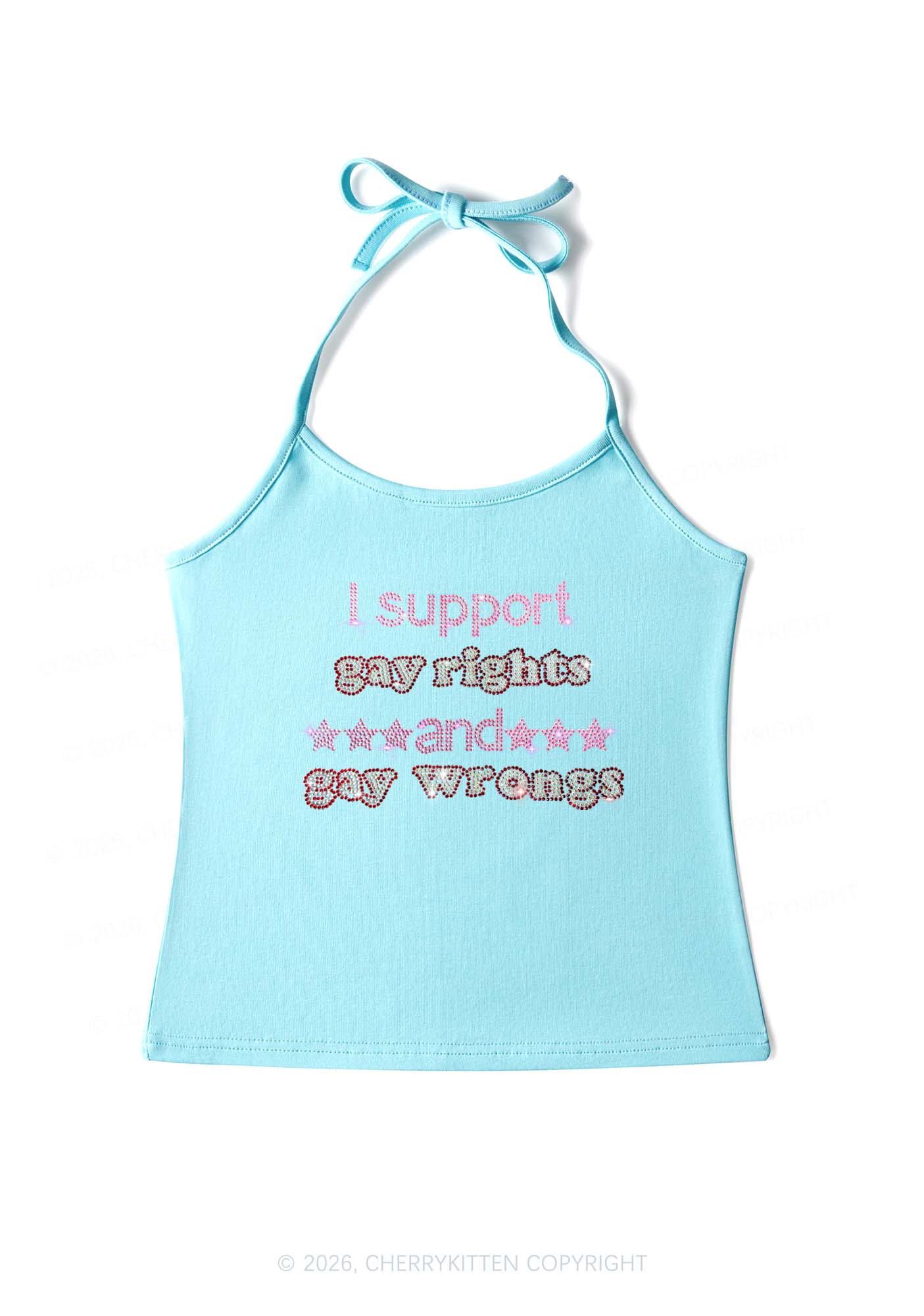 Rhinestone I Support Gay Rights Y2K Halter Neck Cami Cherrykitten