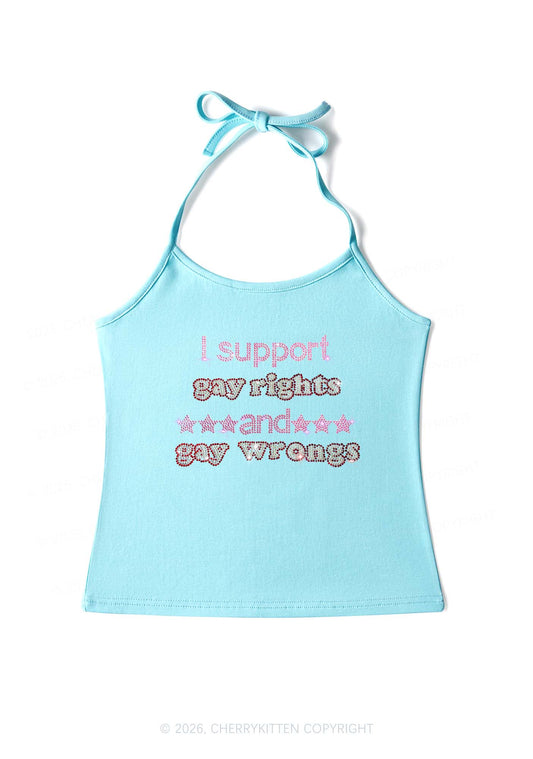 Rhinestone I Support Gay Rights Y2K Halter Neck Cami Cherrykitten