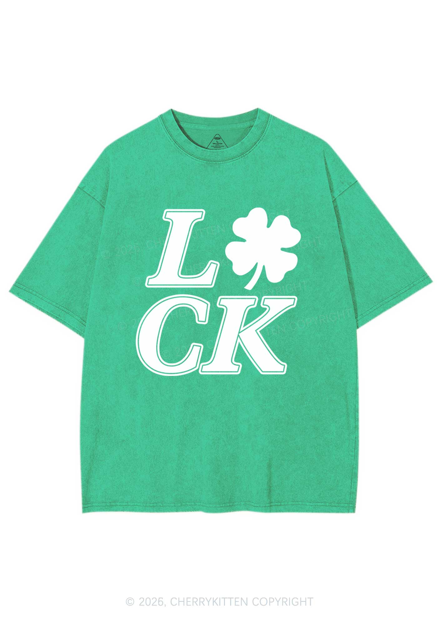 Lucky Clover St Patricks Y2K Washed Tee Cherrykitten