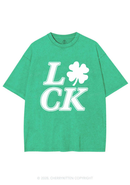 Lucky Clover St Patricks Y2K Washed Tee Cherrykitten