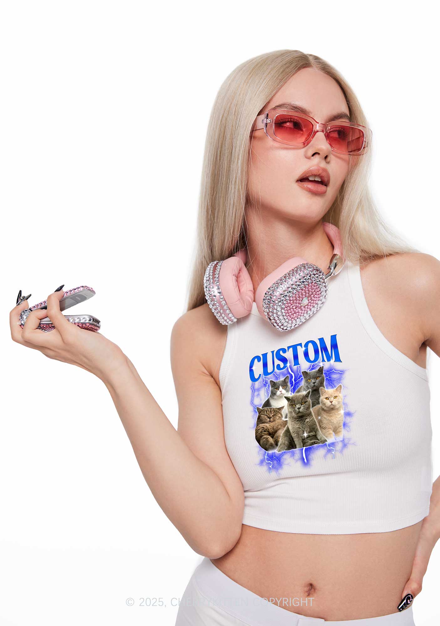 Custom Collage Pet Photo Y2K Crop Tank Top Cherrykitten