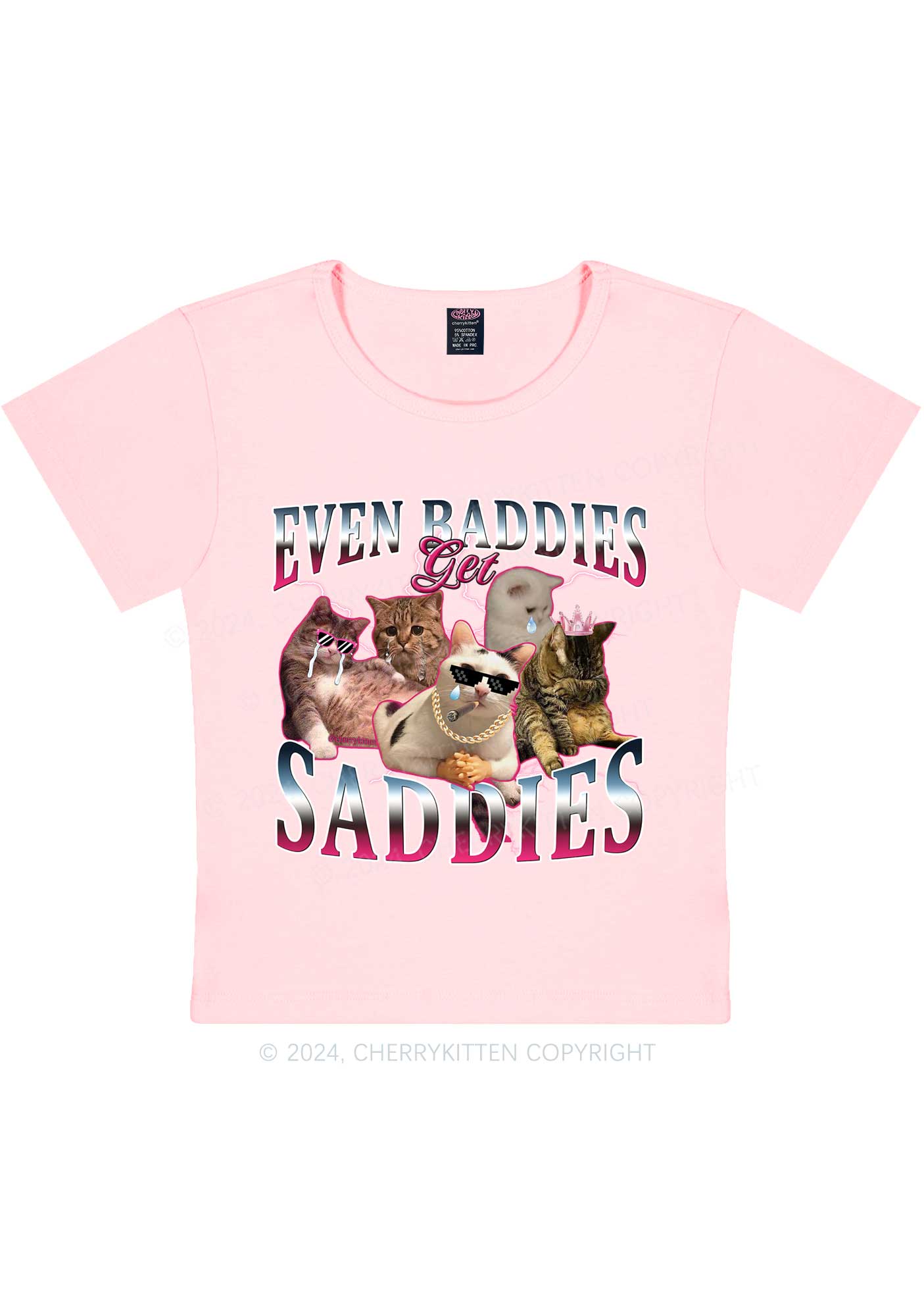 Five Baddie Cats Y2K Baby Tee Cherrykitten