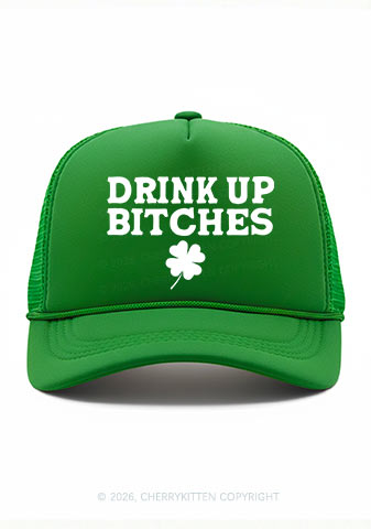 Drink Up Bxxch St Patricks Y2K Trucker Hat Cherrykitten