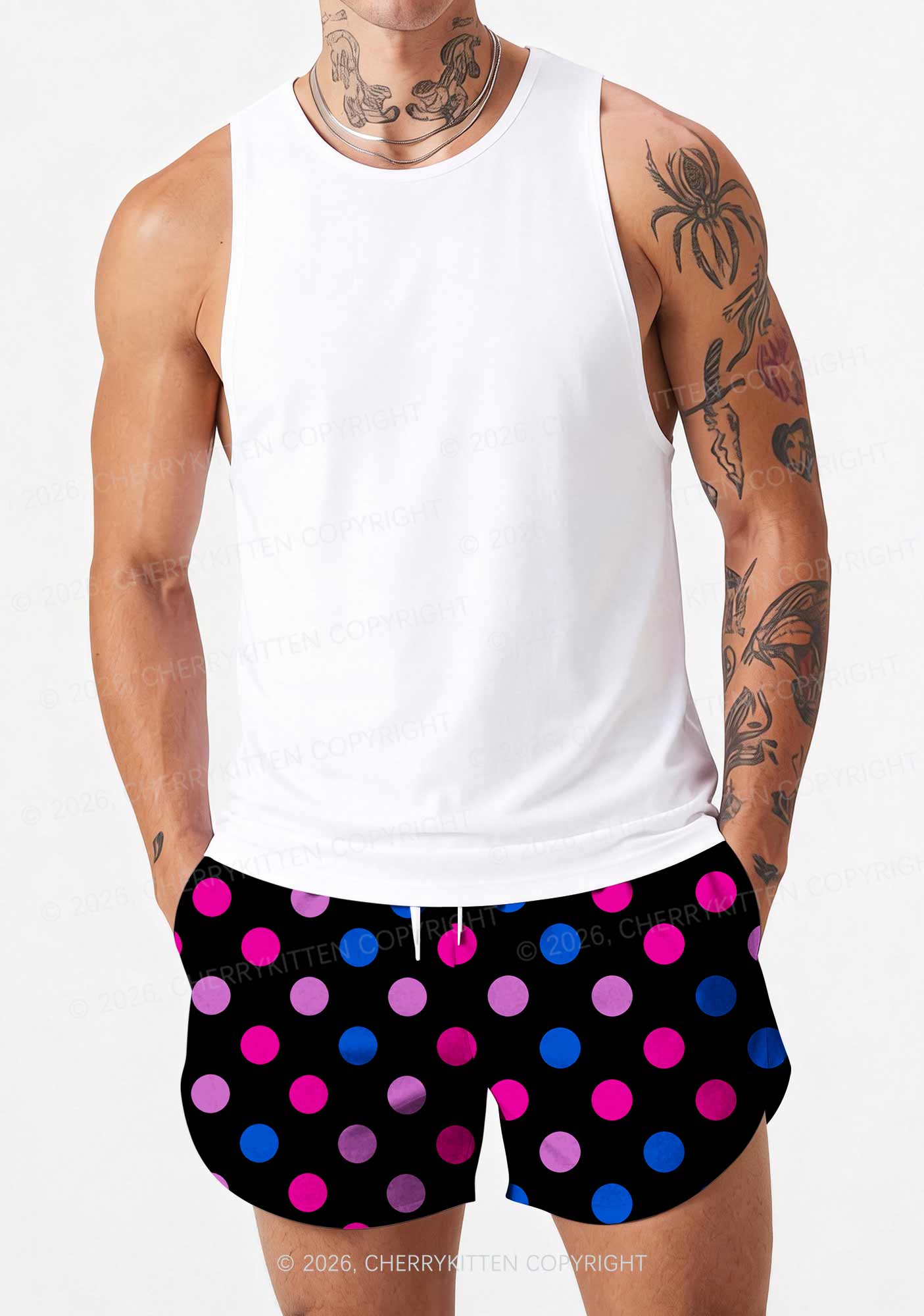 Bisexual Dots On Black Pride Y2K Print Men Beach Shorts Cherrykitten