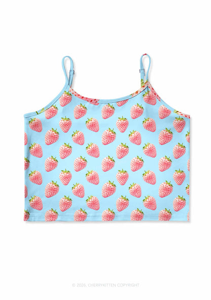 Pastel Pink Strawberry Y2K Print Cami Crop Top Cherrykitten