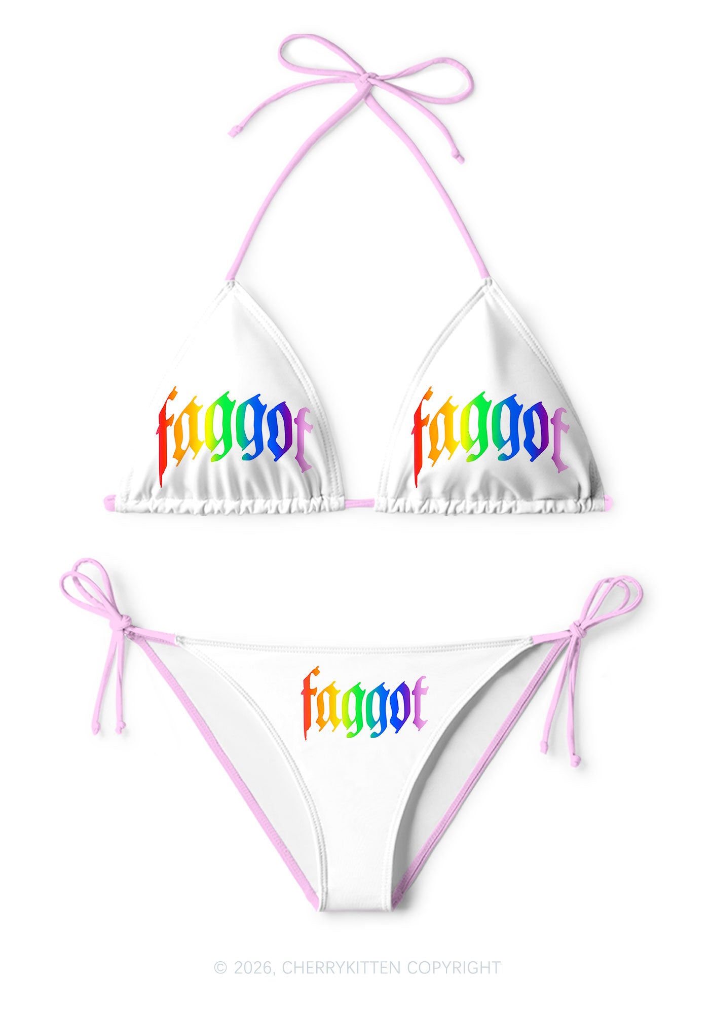 Rainbow Gradient Faggot Pride Y2K Print Bikini Set Cherrykitten
