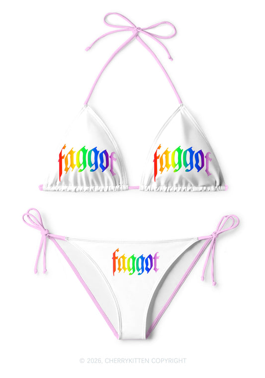 Rainbow Gradient Faggot Pride Y2K Print Bikini Set Cherrykitten