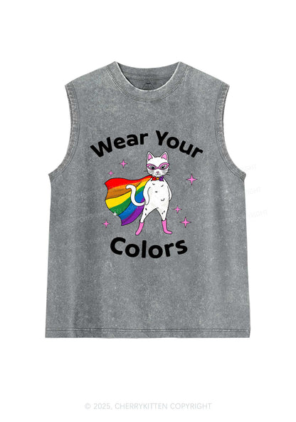 Pride Flag Cat Y2K Washed Muscle Tank Cherrykitten