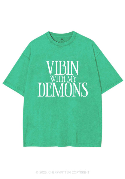 Halloween Vibin With My Demons Y2K Shirts Washed Tee Cherrykitten