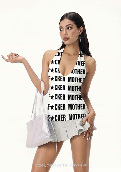Mother Fxxker Y2K Print Halter Deep V Neck Cami Cherrykitten