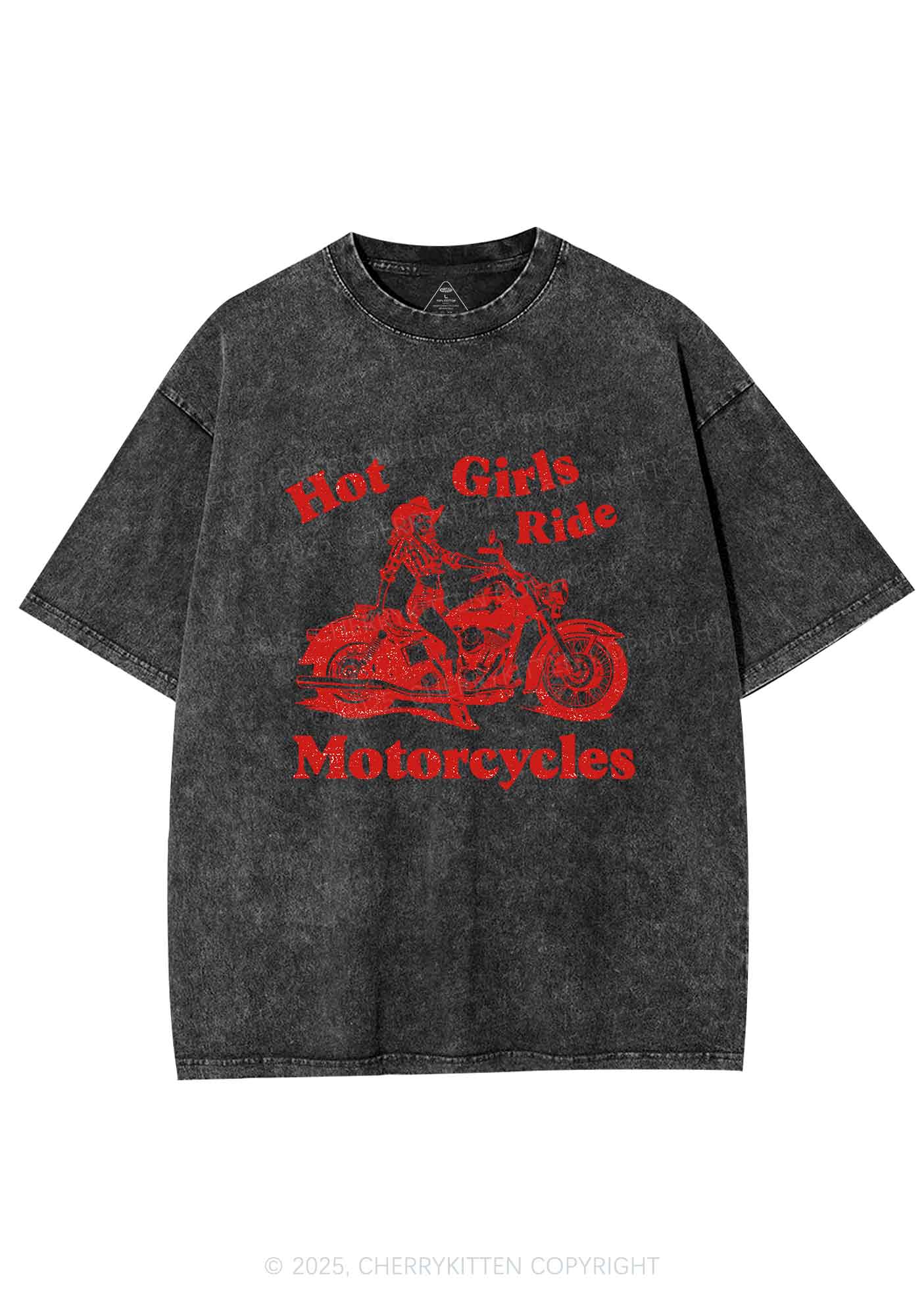 Hot Girls Ride Motorcycles Y2K Shirts Washed Tee Cherrykitten