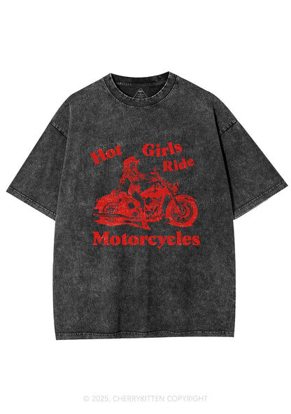 Hot Girls Ride Motorcycles Y2K Shirts Washed Tee Cherrykitten