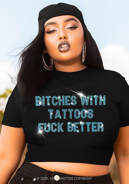 Curvy Rhinestone Bxxches With Tattoos Fxxk Better Y2K Baby Tee Cherrykitten