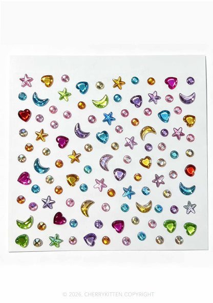 1pc Moon Star Heart Rhinestone Y2K Face Sticker Cherrykitten
