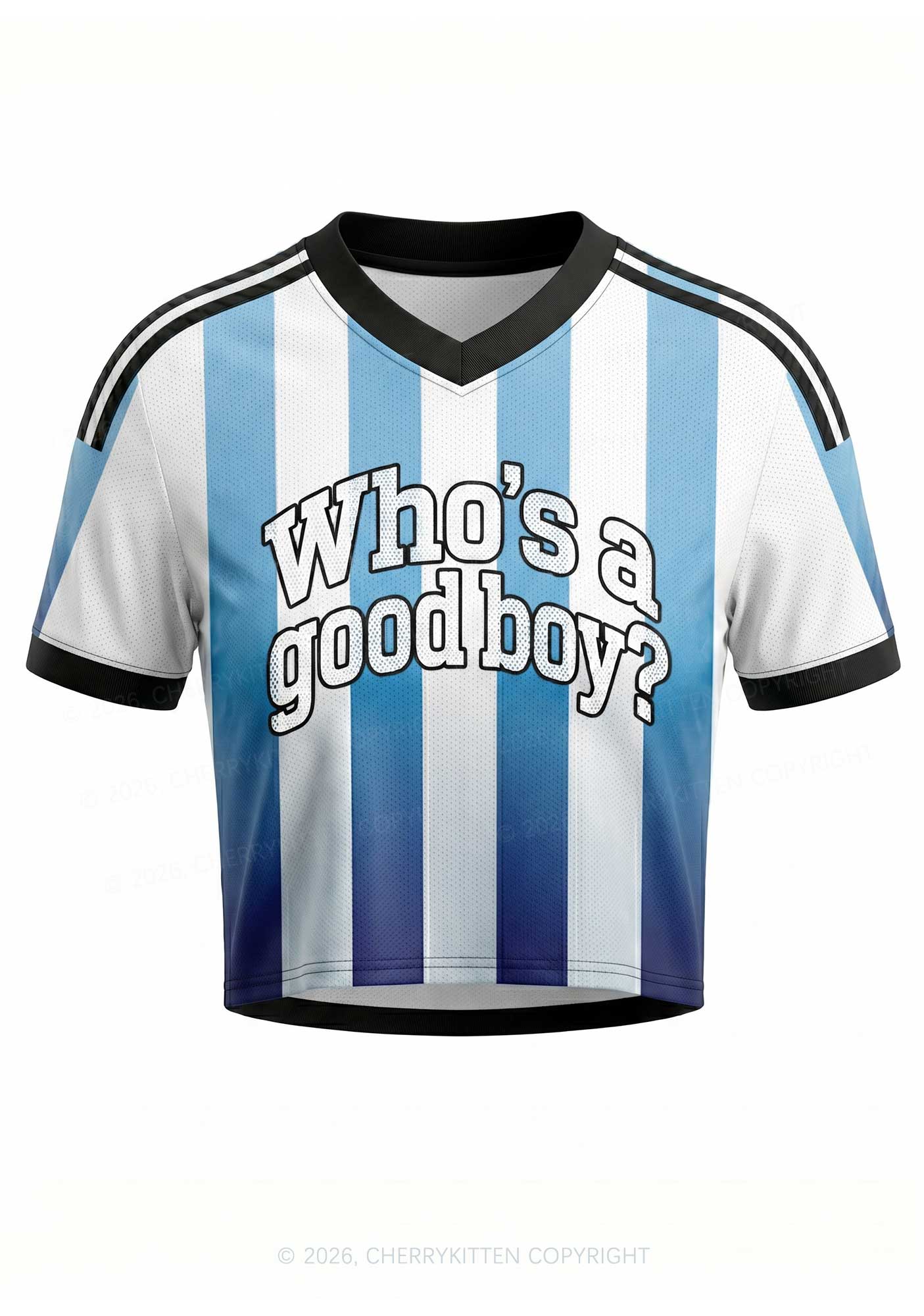 Blue White Stripes Whos A Good Boy Y2K Crop Football Jersey Shirts Cherrykitten