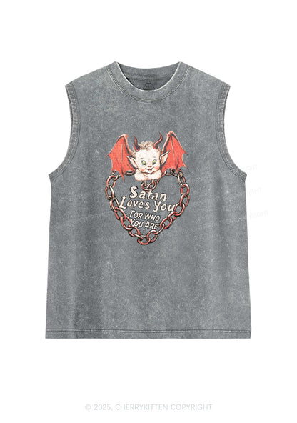 Satan Loves You Y2K Washed Muscle Tank Cherrykitten