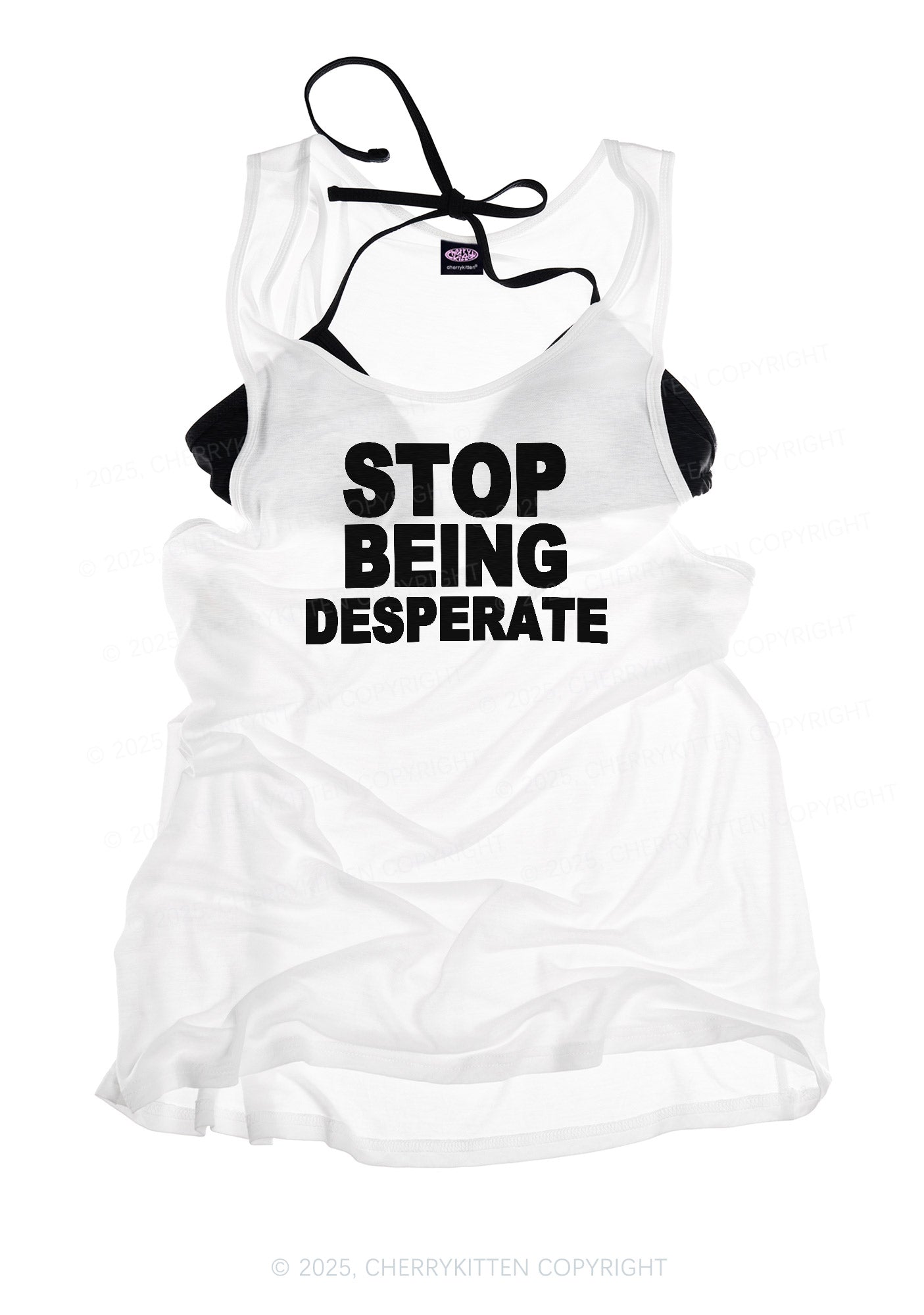 Stop Being Desperate Y2K Sheer Boyfriend Tank Cherrykitten