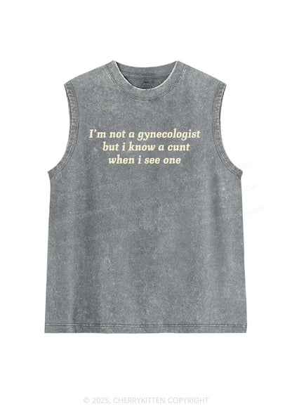 Im Not Gynecologist Y2K Washed Muscle Tank Cherrykitten