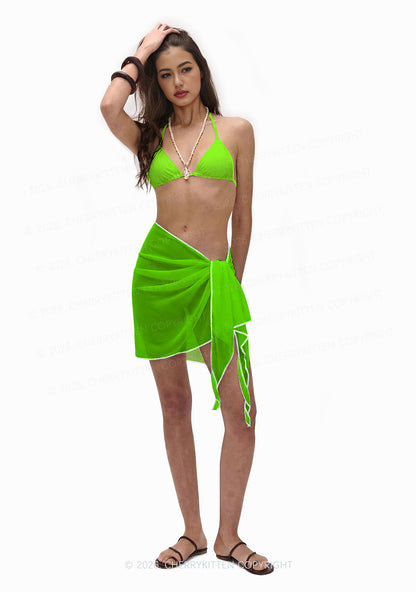 Fluorescent Green Plain Y2K Print Bikini Set Cherrykitten