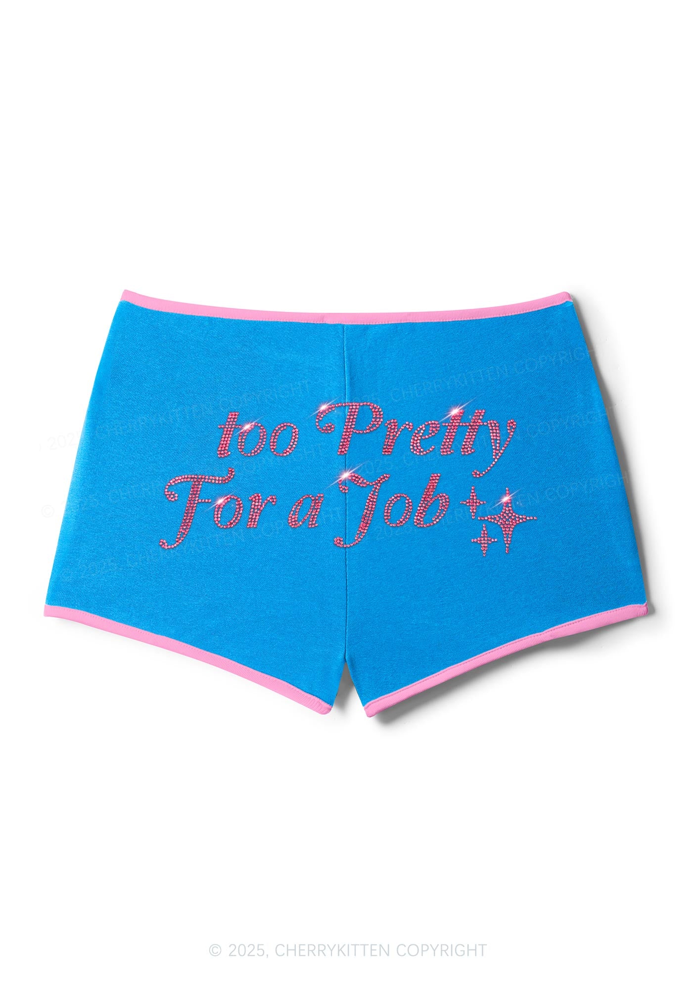 Rhinestone Too Pretty For Job Y2K Booty Shorts Cherrykitten