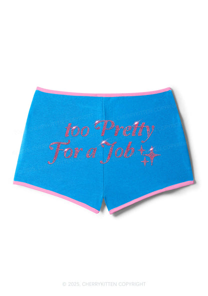 Rhinestone Too Pretty For Job Y2K Booty Shorts Cherrykitten