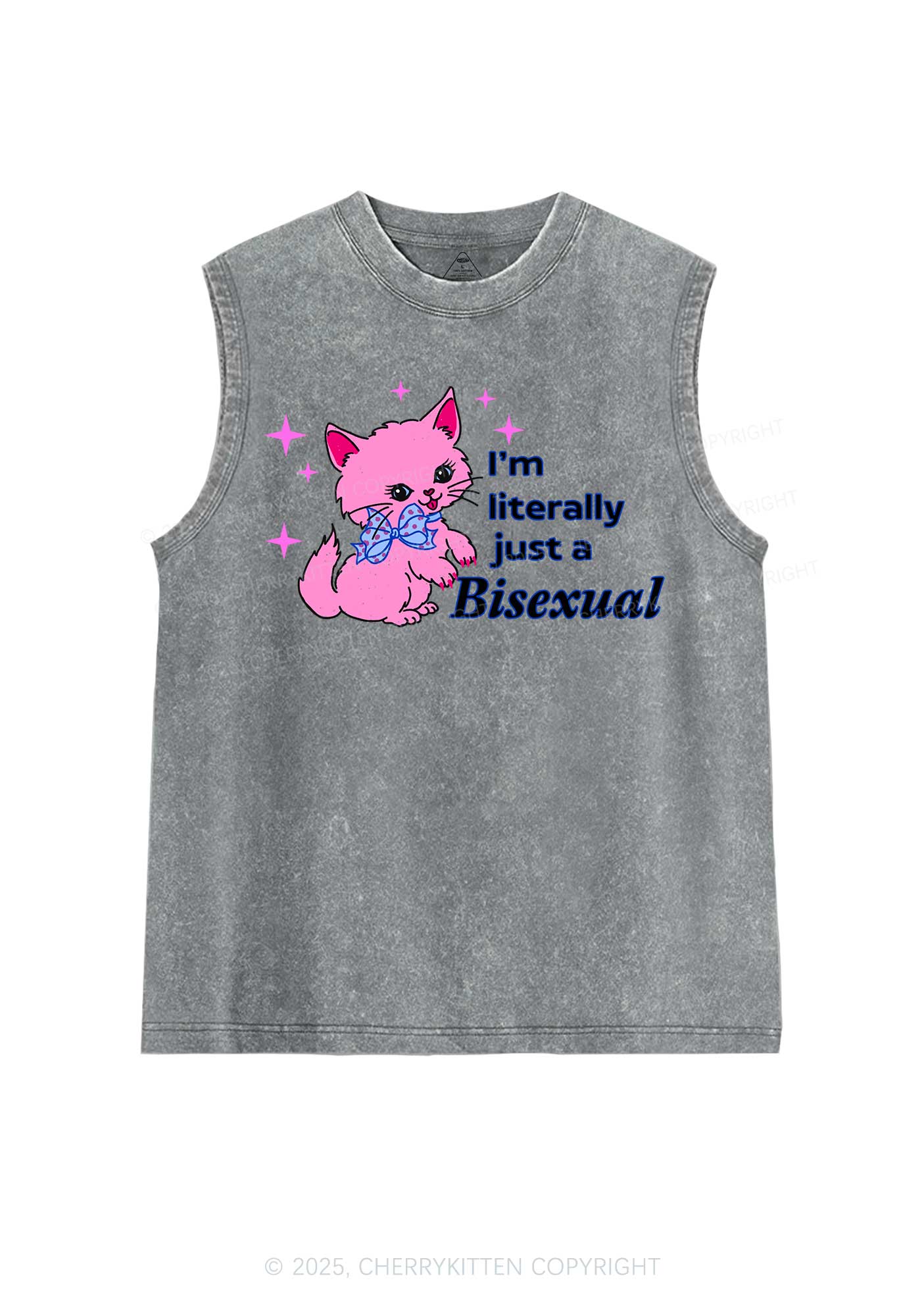 Literally Just A Bisexual Pride Y2K Washed Muscle Tank Cherrykitten