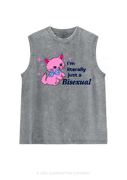 Literally Just A Bisexual Pride Y2K Washed Muscle Tank Cherrykitten
