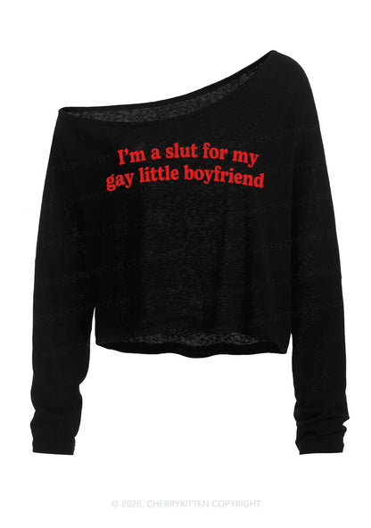 Slxt For My Gay BF Y2K Off Shoulder Long Sleeve Crop Top Cherrykitten