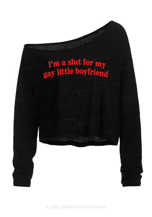 Slxt For My Gay BF Y2K Off Shoulder Long Sleeve Crop Top Cherrykitten