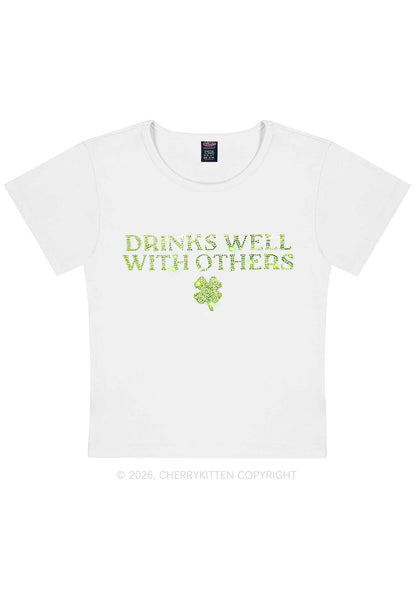Rhinestone Drinks Well With Others St Patricks Y2K Baby Tee Cherrykitten