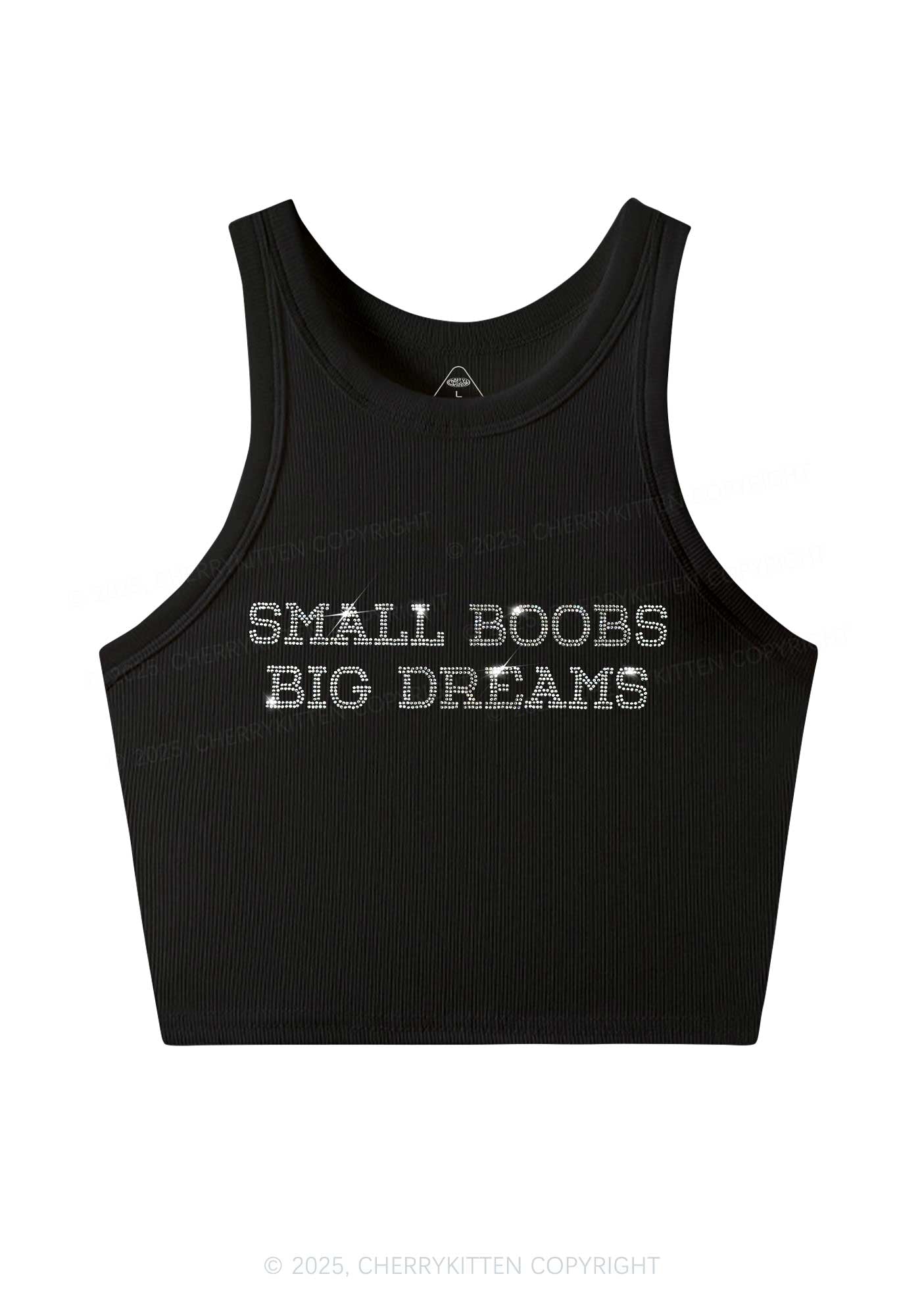Rhinestone Small But Big Dreams Y2K Crop Tank Top Cherrykitten