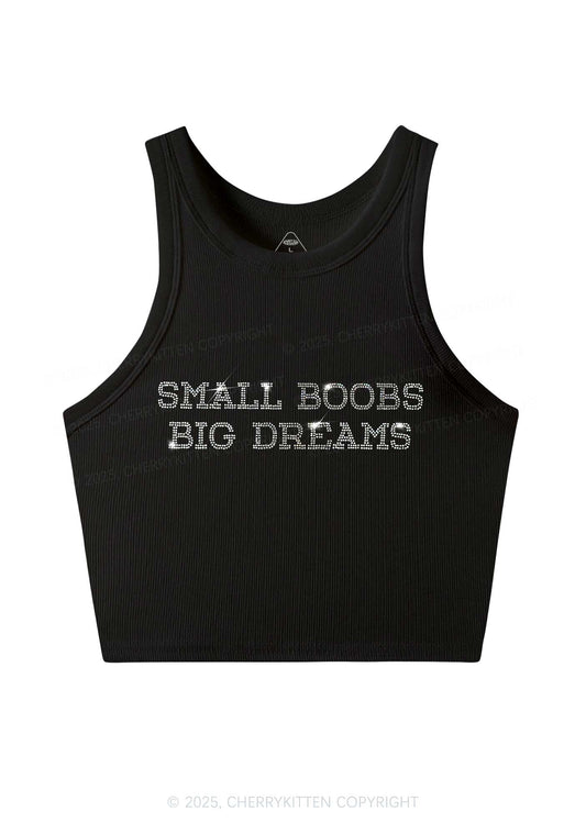 Rhinestone Small But Big Dreams Y2K Crop Tank Top Cherrykitten