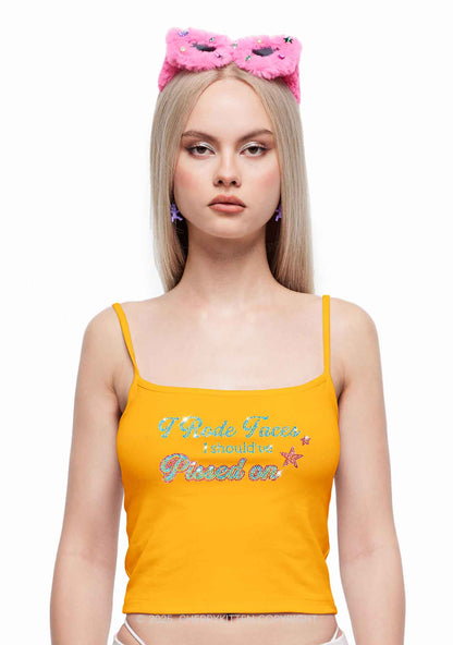 Rhinestone I Rode Faces Y2K Spaghetti Strap Cami Cherrykitten