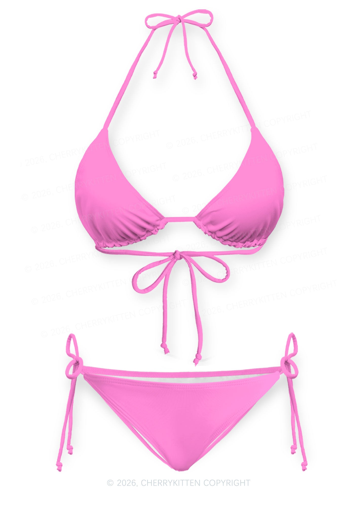 Light Pink Plain Y2K Print Bikini Set Cherrykitten