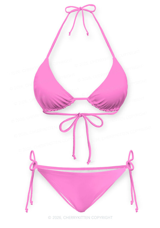 Light Pink Plain Y2K Print Bikini Set Cherrykitten