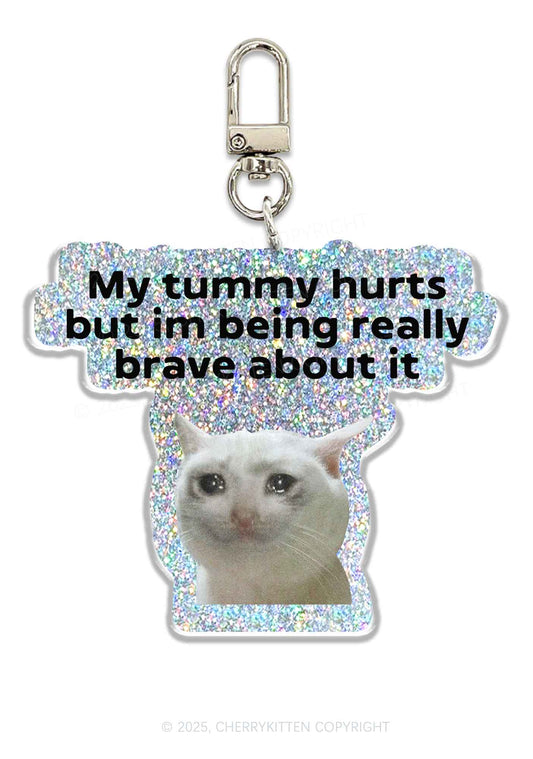 Cat Tummy Hurts 1Pc Y2K Glitter Keychain Cherrykitten