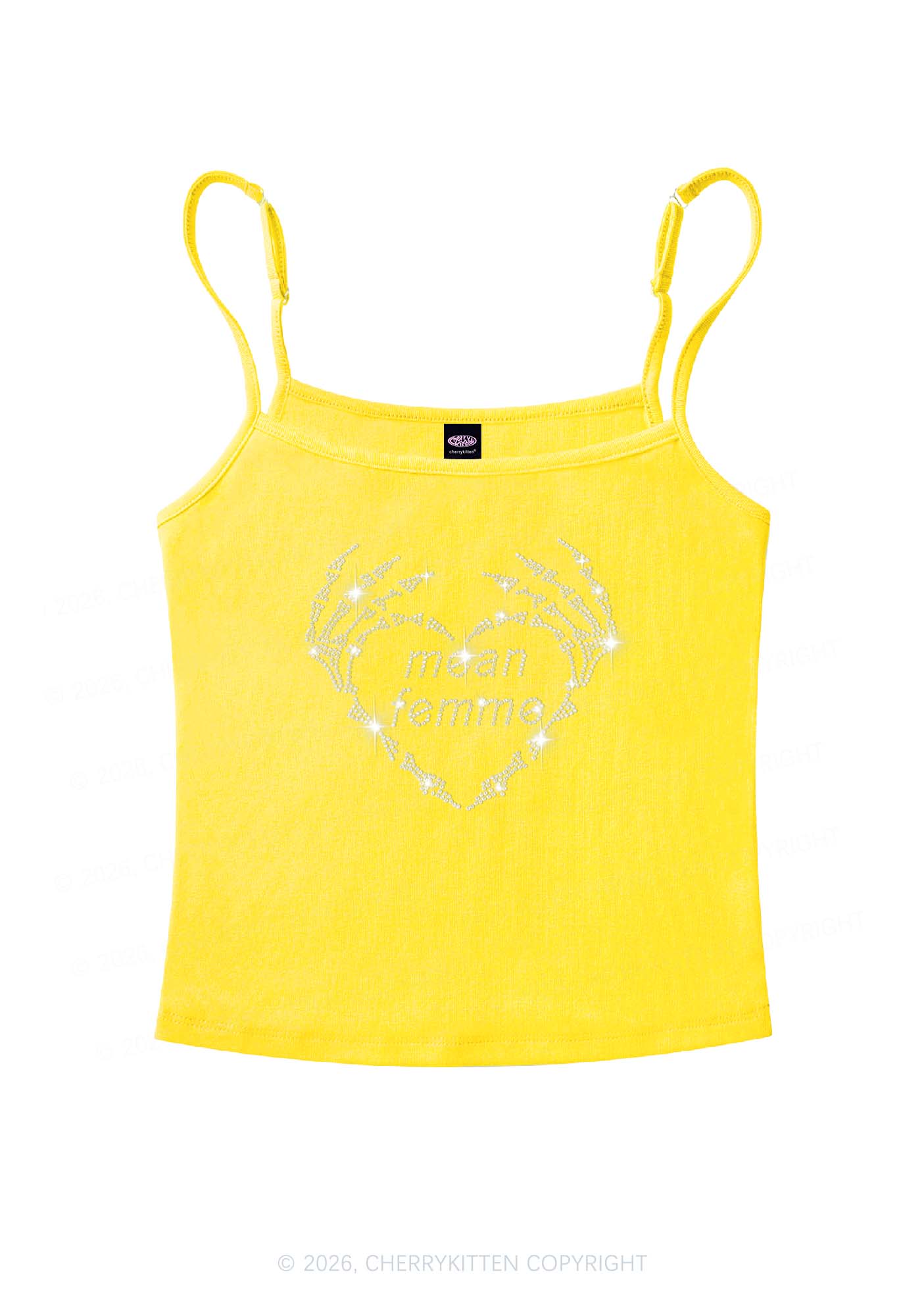 Rhinestone Mean Femme Skeleton Heart Pride Y2K Spaghetti Strap Cami Cherrykitten
