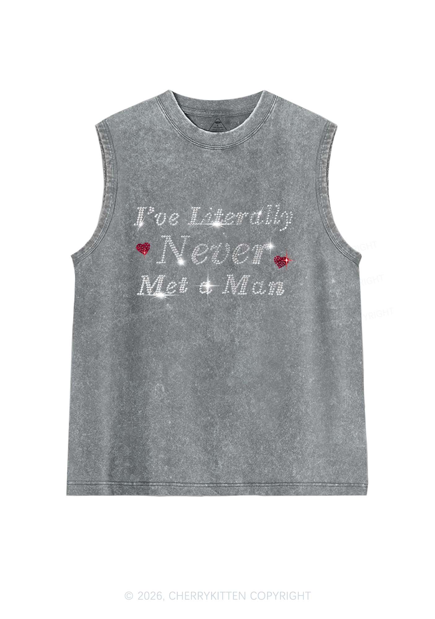 Rhinestone Never Met A Man Pride Y2K Washed Muscle Tank Cherrykitten
