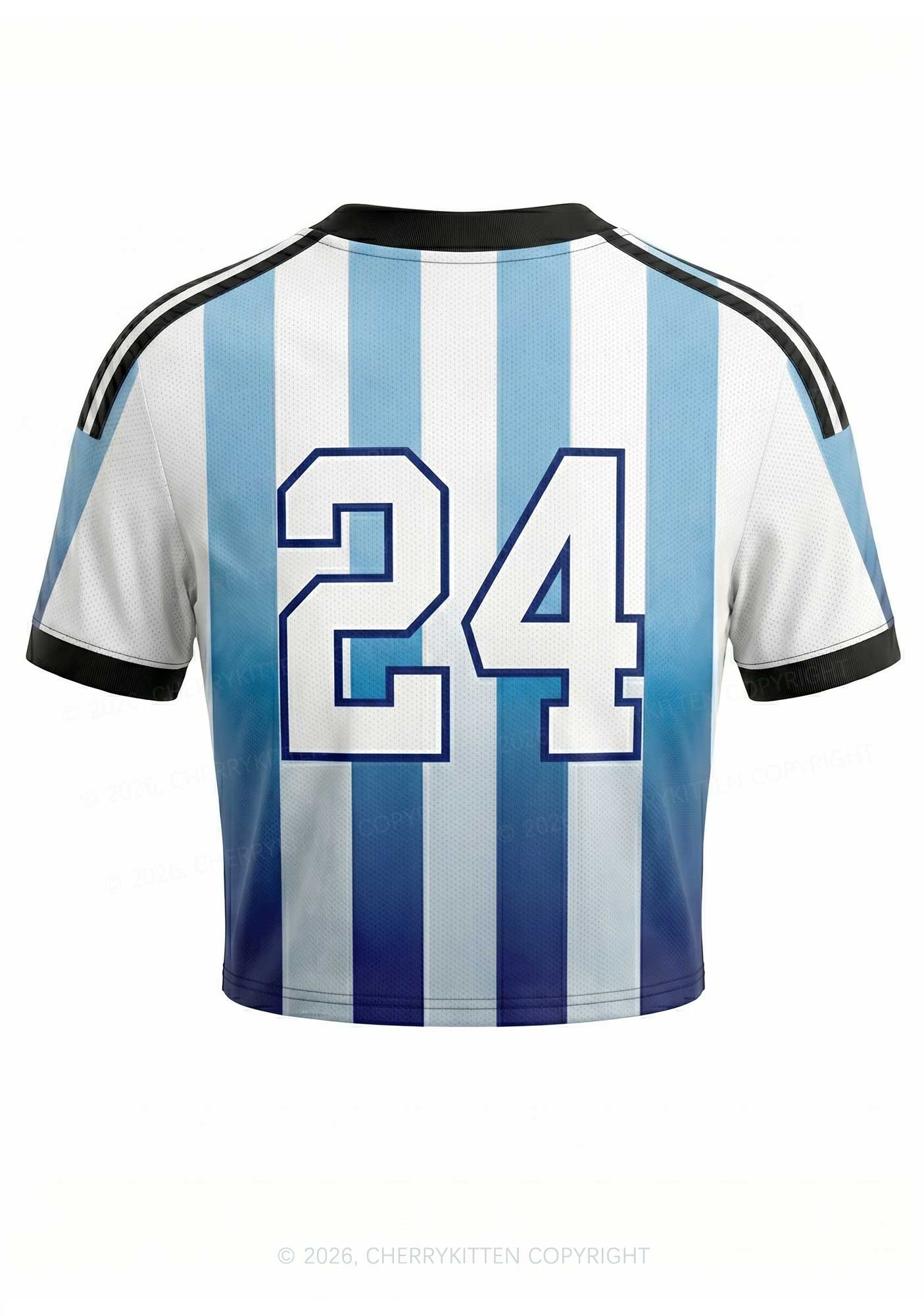 Blue White Stripes Whos A Good Boy Y2K Crop Football Jersey Shirts Cherrykitten