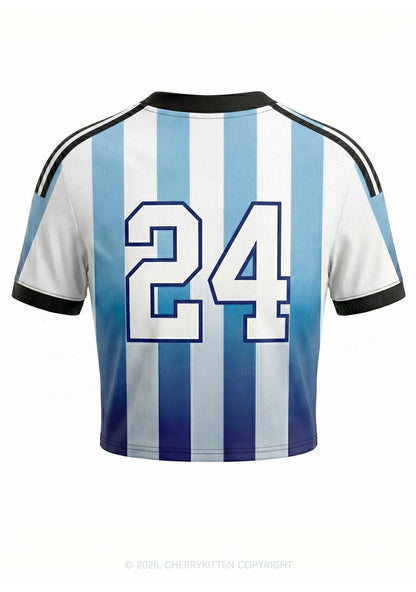 Blue White Stripes Whos A Good Boy Y2K Crop Football Jersey Shirts Cherrykitten
