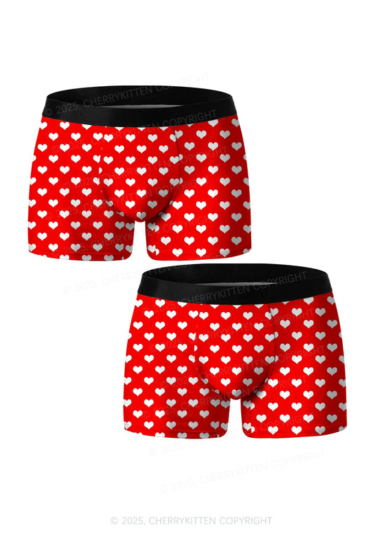 White Heart On Red Valentine's Day Y2K Print Couples Boxer Briefs Set Cherrykitten
