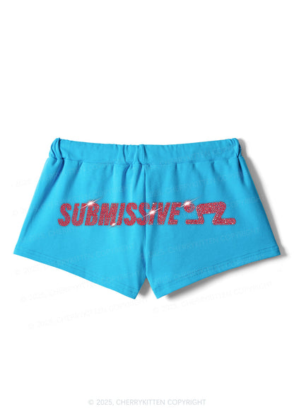 Rhinestone Submissive Man Y2K Drawstring Mini Shorts Cherrykitten
